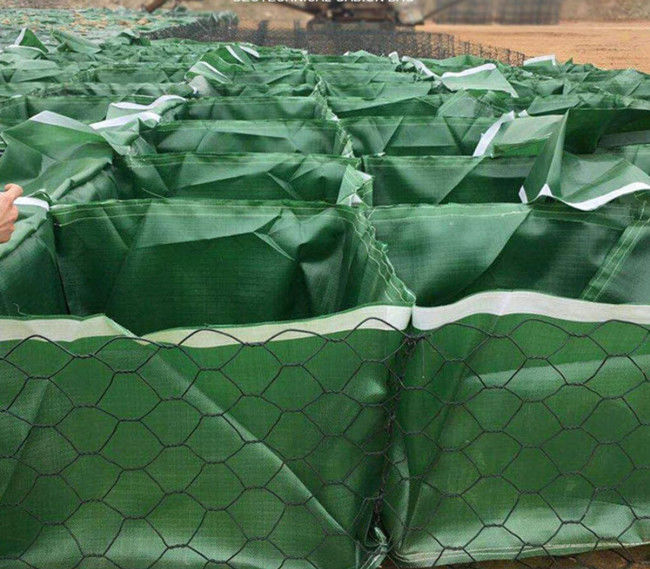 SGS ISO 80x100mm Hexagonale Gabion-Mandkooi met Groene Geotexile-Zak 0